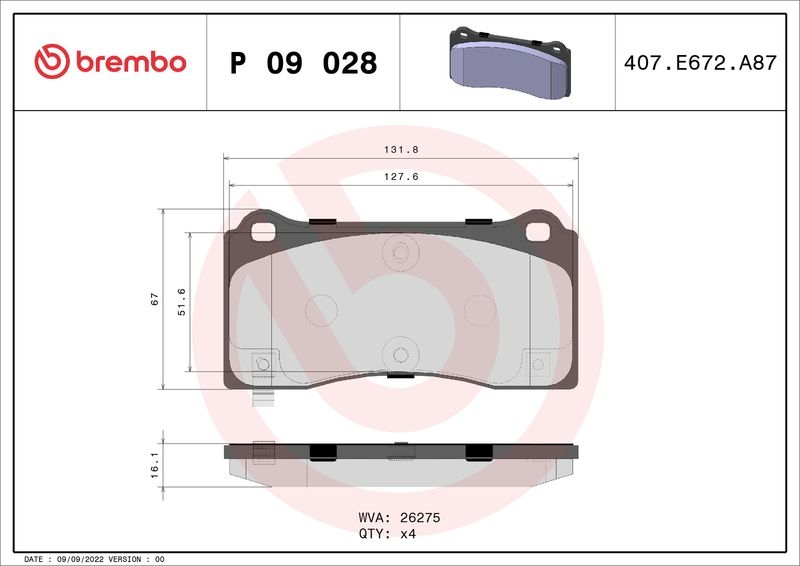 BREMBO Bremsbelagsatz, Scheibenbremse PRIME LINE