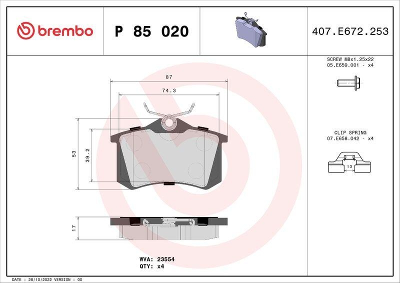 BREMBO Bremsbelagsatz, Scheibenbremse XTRA LINE