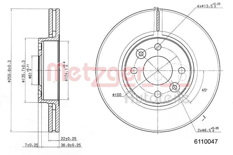 2x METZGER Bremsscheibe COATED
