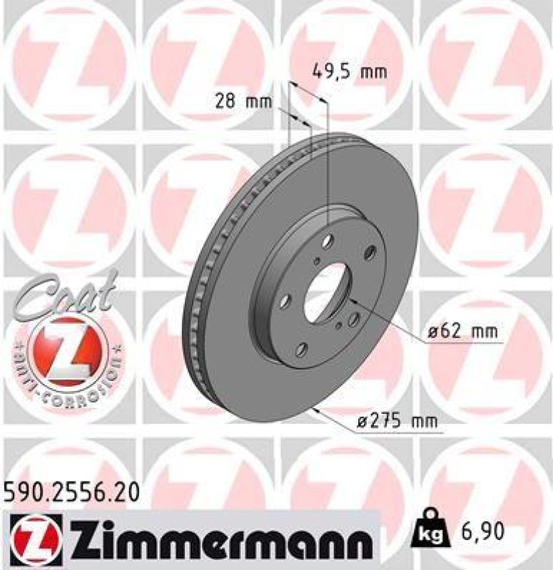 2x Zimmermann Bremsscheiben Coat Z Ø275mm Vorne passend für Toyota Avensis Verso 590.2556.20