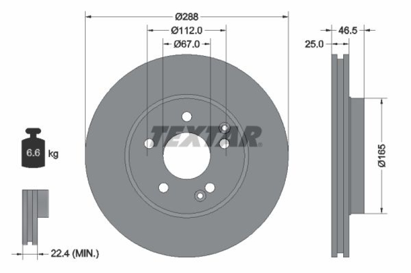 2x TEXTAR Brake Disc PRO+