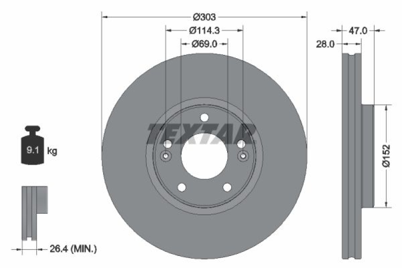2x TEXTAR Bremsscheibe PRO 92273303