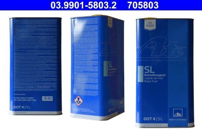 4x ORIGINAL ATE Bremsflüssigkeit Brake Fluid SL DOT4 5 Liter // 03.9901-5803.2