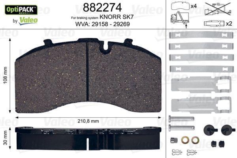 VALEO Bremsbelagsatz, Scheibenbremse OPTIPACK 882274