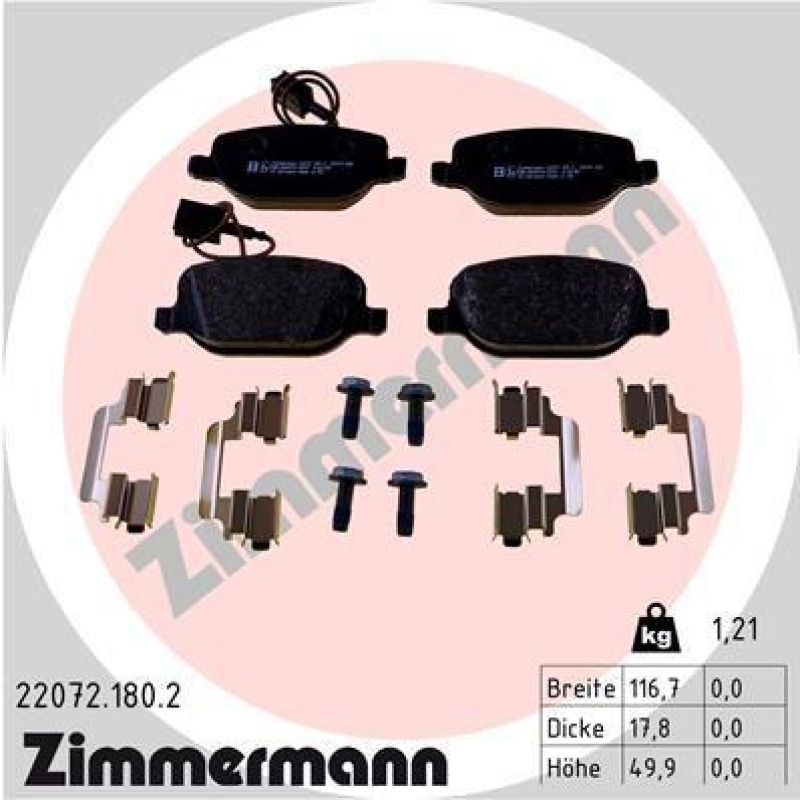 ZIMMERMANN Bremsbelagsatz, Scheibenbremse 22072.180.2