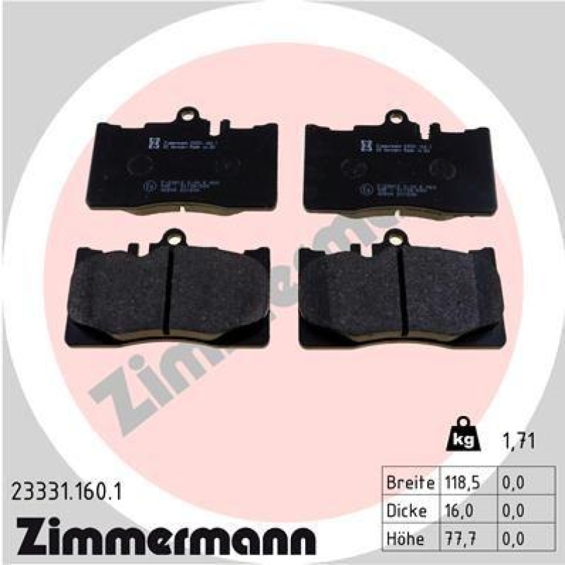 ZIMMERMANN Bremsbelagsatz, Scheibenbremse 23331.160.1