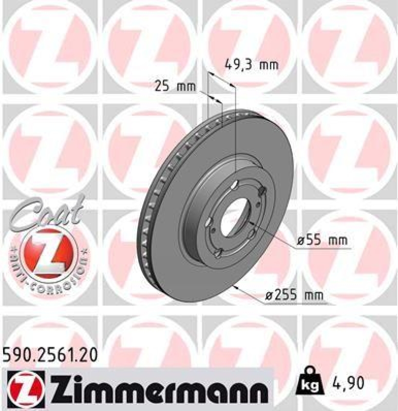 2x Zimmermann Bremsscheiben Coat Z Ø255mm Vorne passend für Toyota Prius Lexus 590.2561.20