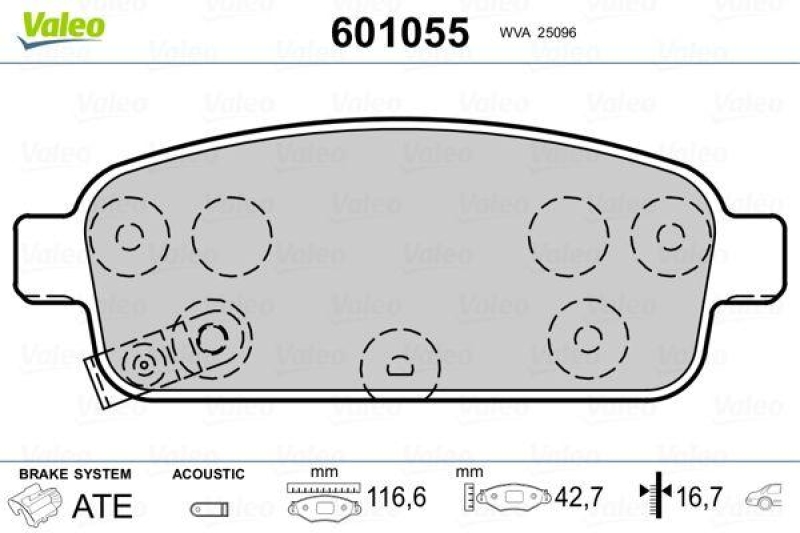 VALEO Bremsbelagsatz, Scheibenbremse 601055