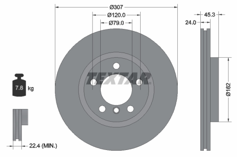 2x TEXTAR Bremsscheibe PRO+ 92275605