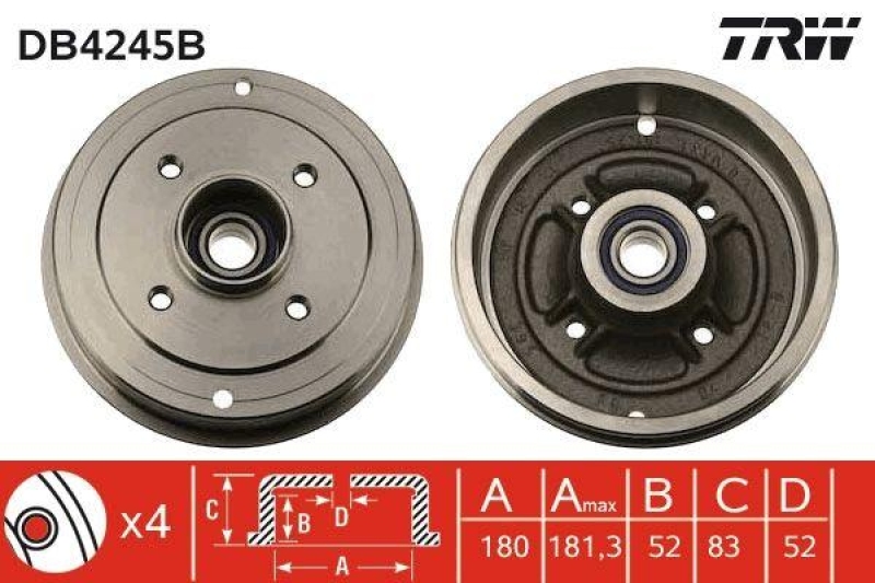 2x TRW Bremstrommel DB4245B