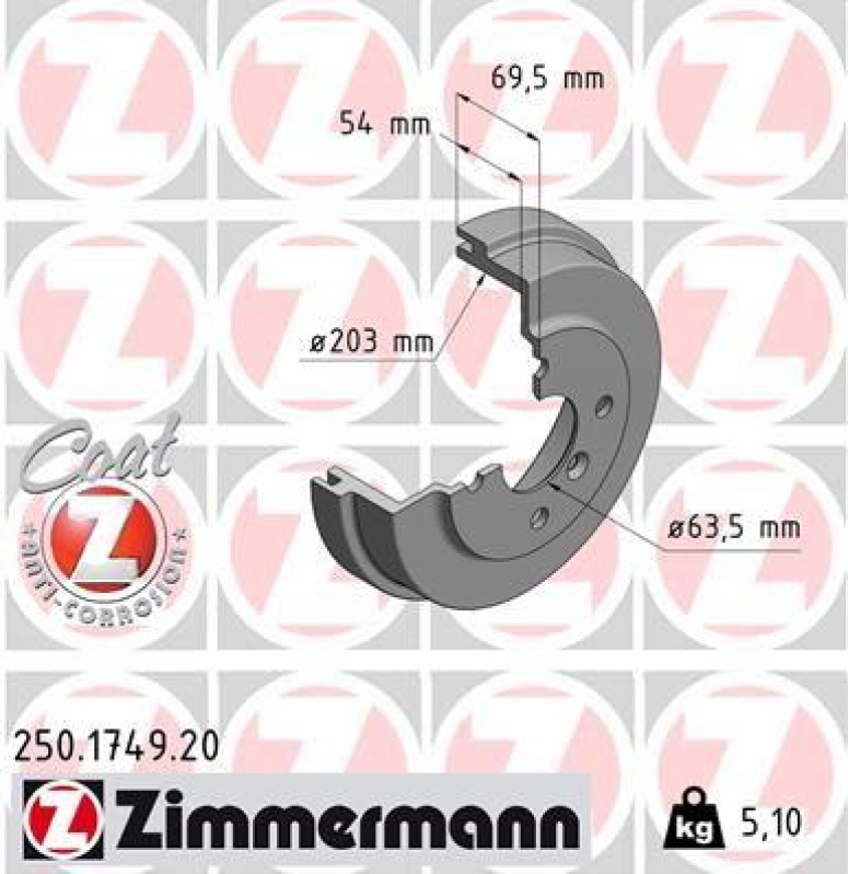 2x ZIMMERMANN Bremstrommel COAT Z 250.1749.20