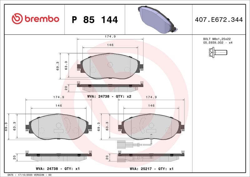 BREMBO Bremsbelagsatz, Scheibenbremse XTRA LINE