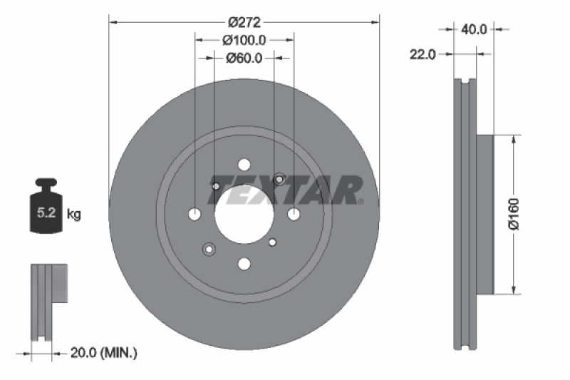 2x TEXTAR Bremsscheibe PRO 92278203