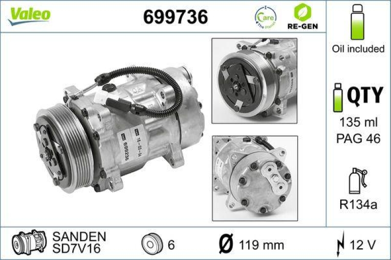 VALEO Compressor, air conditioning REMANUFACTURED