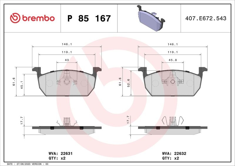 BREMBO Brake Pad Set, disc brake