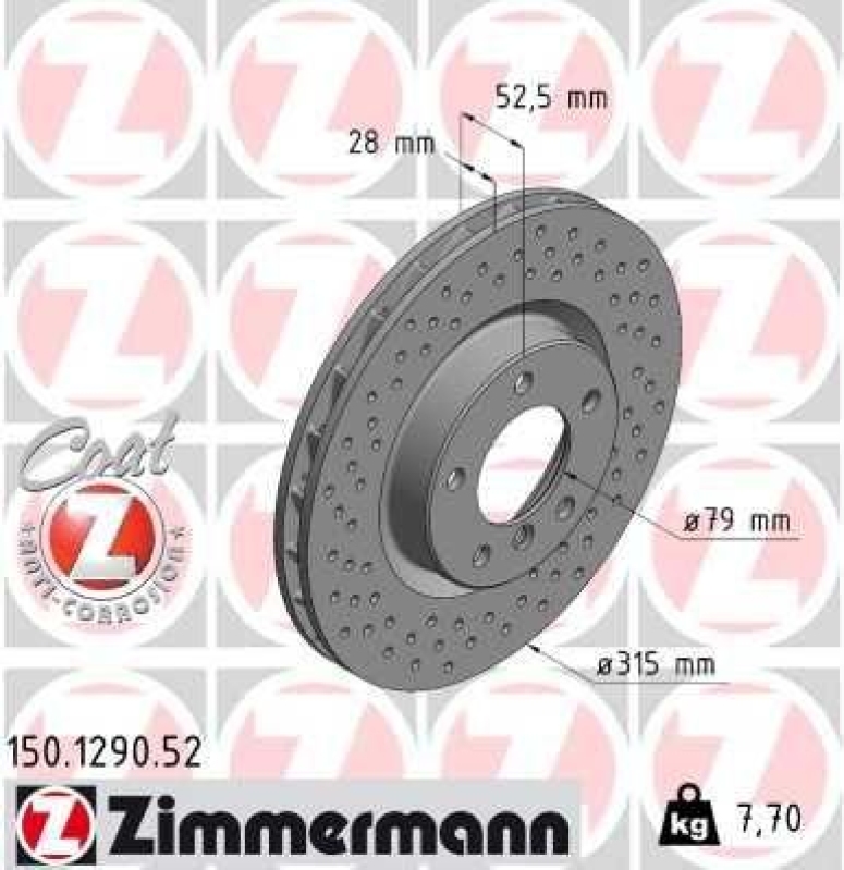 1x Zimmermann Bremsscheibe Coat Z Ø315mm Vorne links passend für BMW E36 M3 MF3 150.1290.52