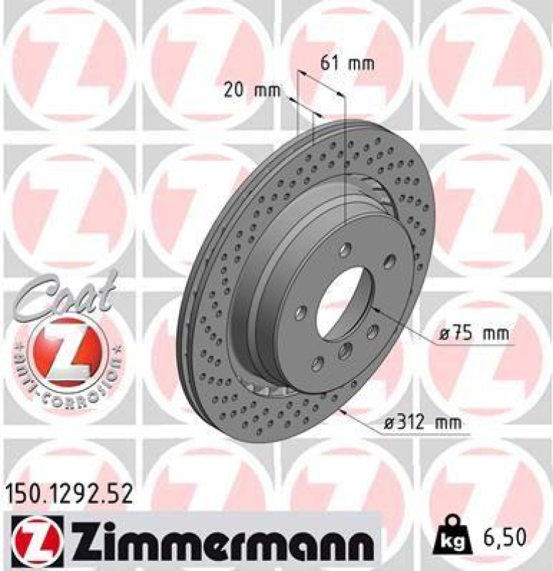 1x Zimmermann Bremsscheibe Coat Z Ø312mm Hinten links passend für BMW Z3 E36 M3 150.1292.52