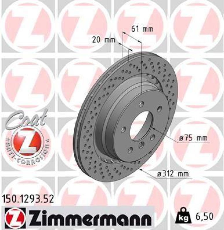 1x Zimmermann Bremsscheibe Coat Z Ø312mm Hinten rechts passend für BMW Z3 E36 M3 150.1293.52