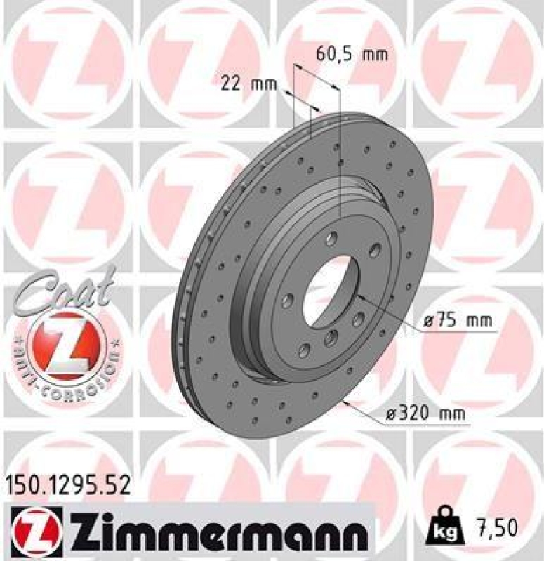 2x Zimmermann Bremsscheiben Coat Z Ø320mm Hinten passend für BMW 3 E46 Ci xi 330 150.1295.52