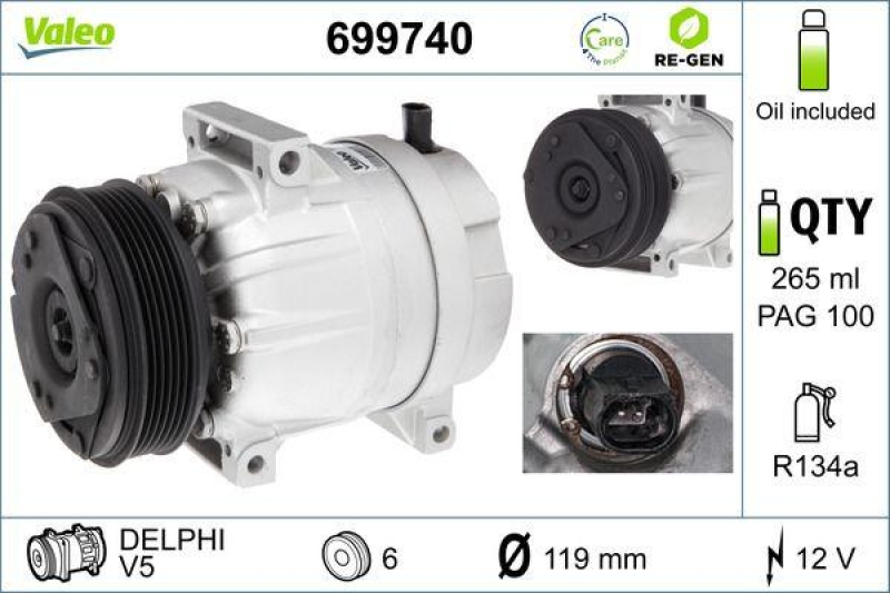 VALEO Kompressor, Klimaanlage VALEO RE-GEN - AT 699740