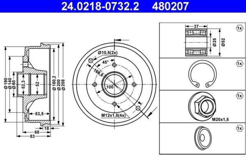 2x ATE Brake Drum