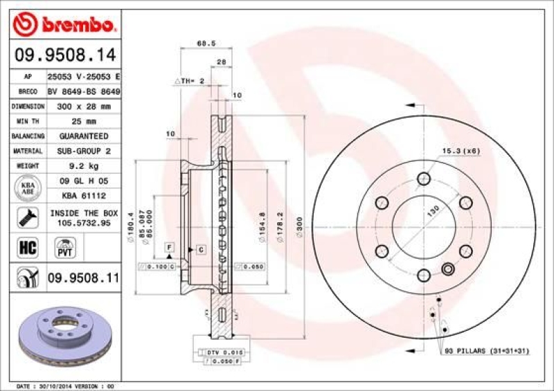 2x BREMBO Brake Disc COATED DISC LINE