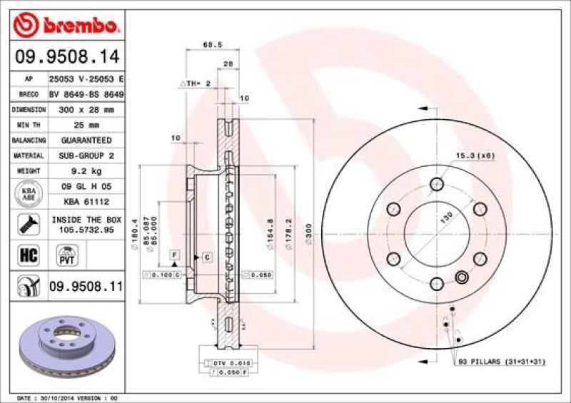 2x BREMBO Bremsscheibe COATED DISC LINE