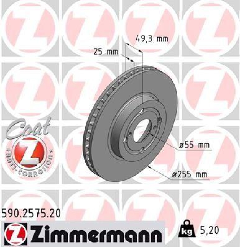 2x Zimmermann Bremsscheiben Coat Z Ø255mm Vorne passend für Toyota Corolla Verso 590.2575.20