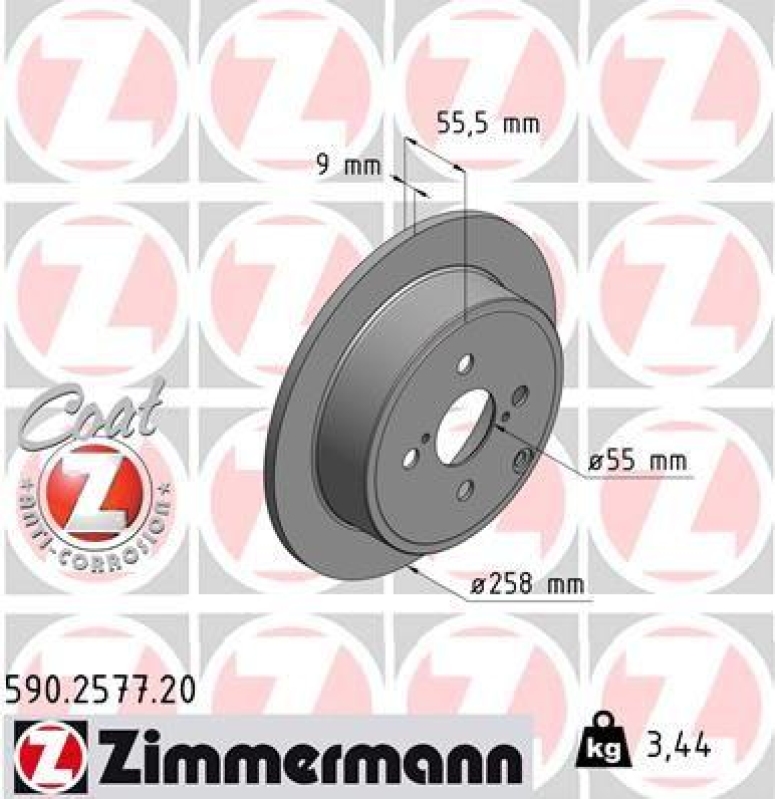 2x Zimmermann Bremsscheiben Coat Z Ø258mm Hinten passend für Toyota Corolla 1.6 590.2577.20