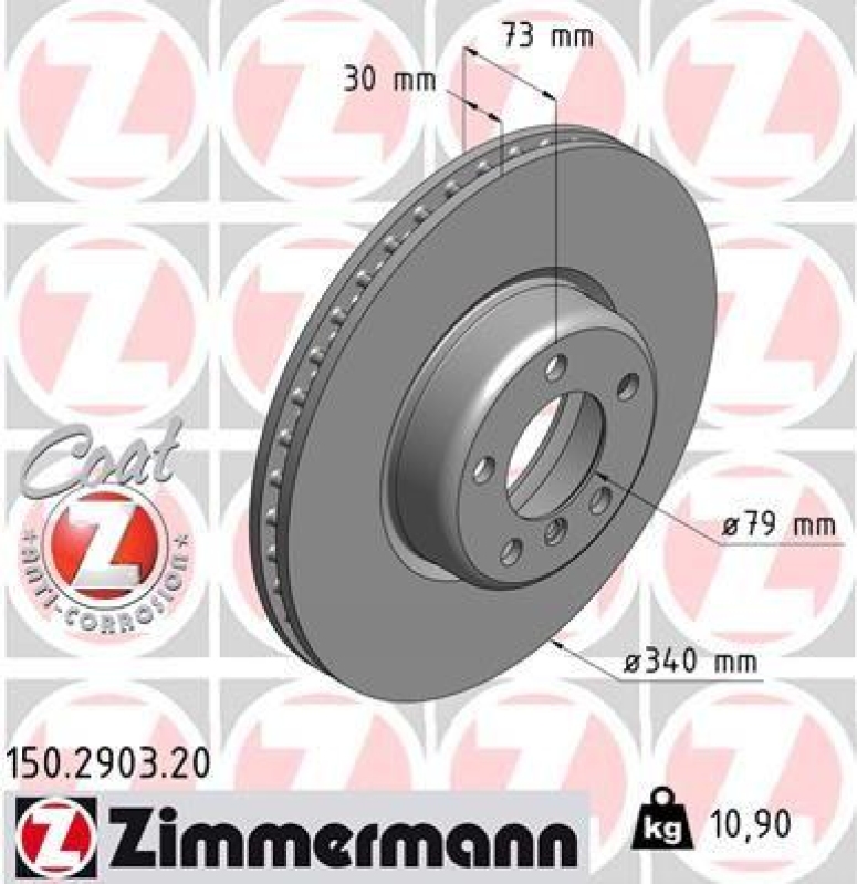 2x Zimmermann Bremsscheiben Coat Z Ø340mm Vorne passend für BMW 1 F20 3 F31 118 150.2903.20