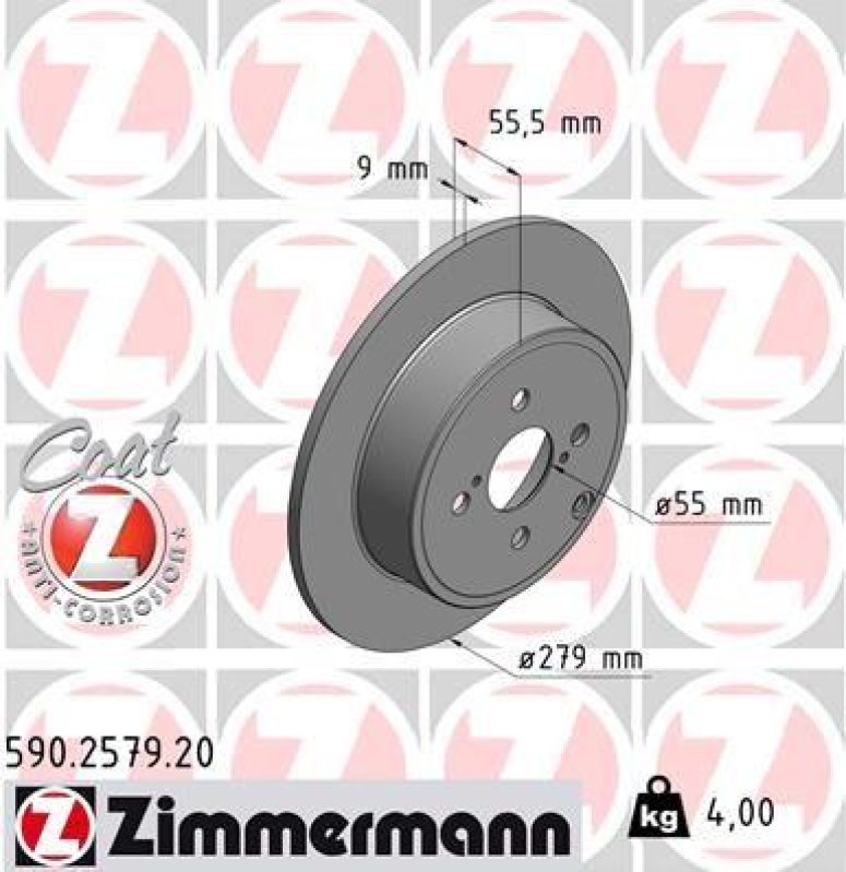 2x Zimmermann Bremsscheiben Coat Z Ø279mm Hinten passend für Toyota Corolla D4-D 590.2579.20