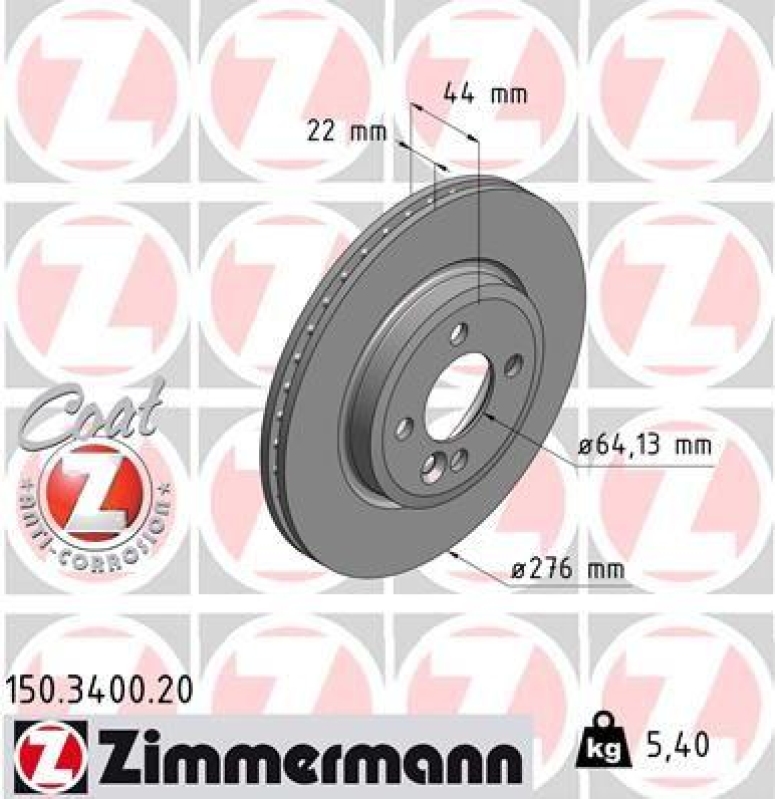 2x Zimmermann Bremsscheiben Coat Z Ø276mm Vorne passend für Mini Cooper One S 150.3400.20