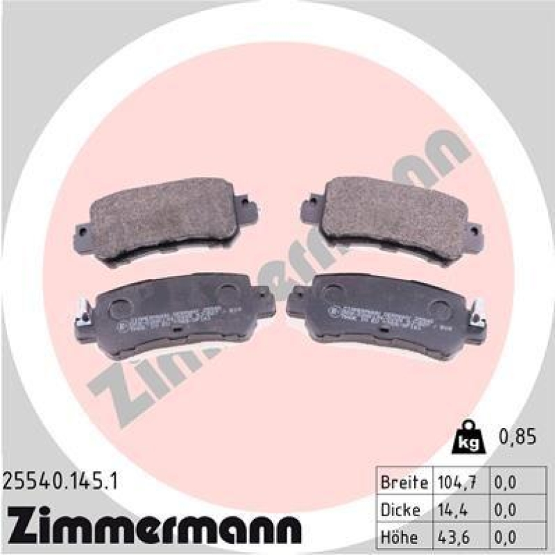 ZIMMERMANN Bremsbelagsatz, Scheibenbremse 25540.145.1