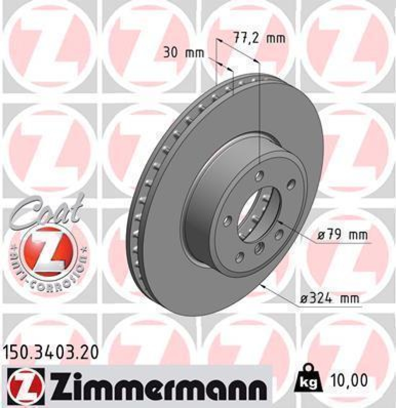 2x ZIMMERMANN Bremsscheiben Ø324mm + Beläge Vorne passend für BMW 5 (E60, E61)