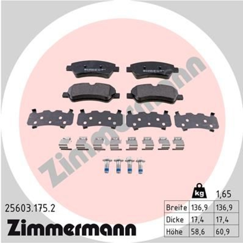 ZIMMERMANN Bremsbelagsatz, Scheibenbremse