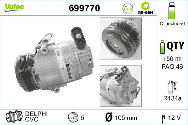 VALEO Compressor, air conditioning REMANUFACTURED