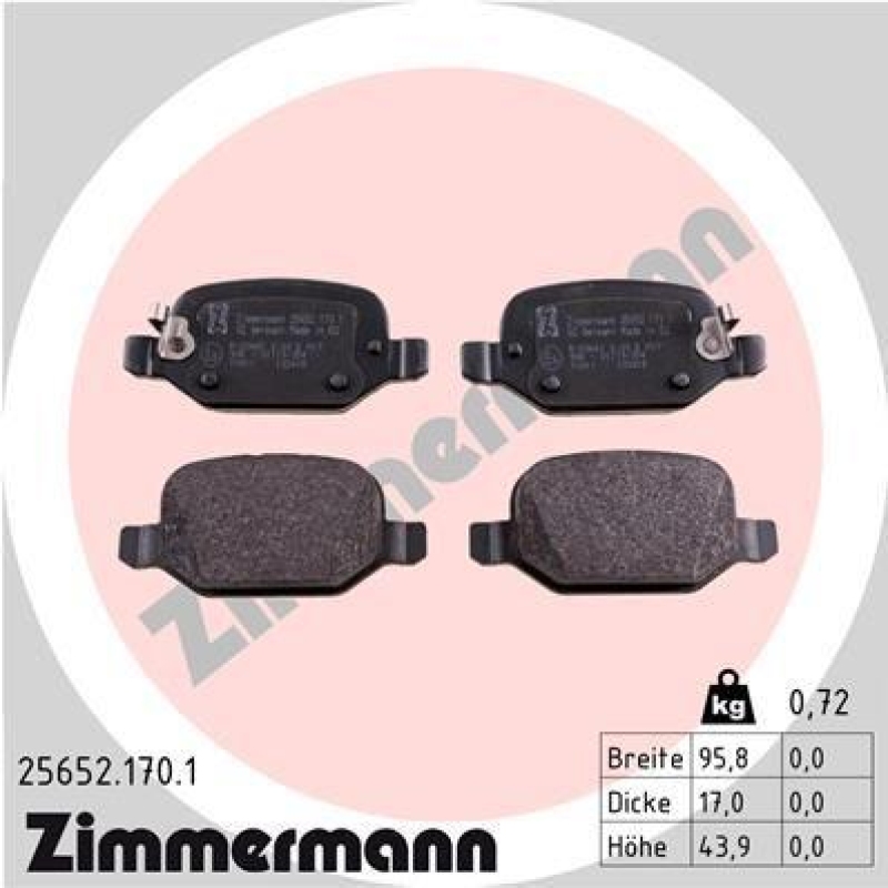 ZIMMERMANN Bremsbelagsatz, Scheibenbremse 25652.170.1
