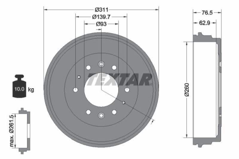 2x TEXTAR Bremstrommel 94035500