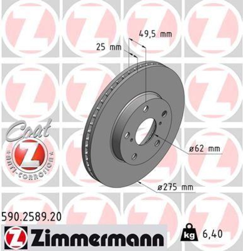 2x Zimmermann Bremsscheiben Coat Z Ø275mm Vorne passend für Toyota RAV 4 2 2.0 590.2589.20