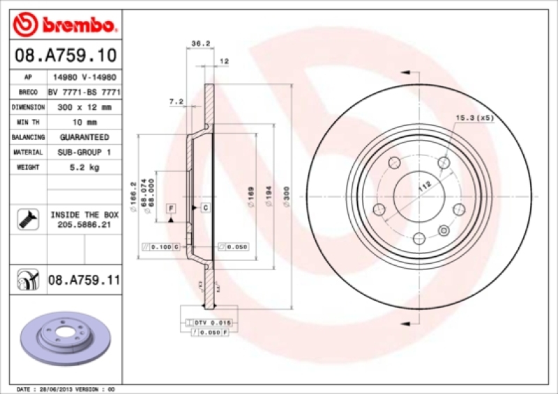 2x BREMBO Bremsscheibe COATED DISC LINE