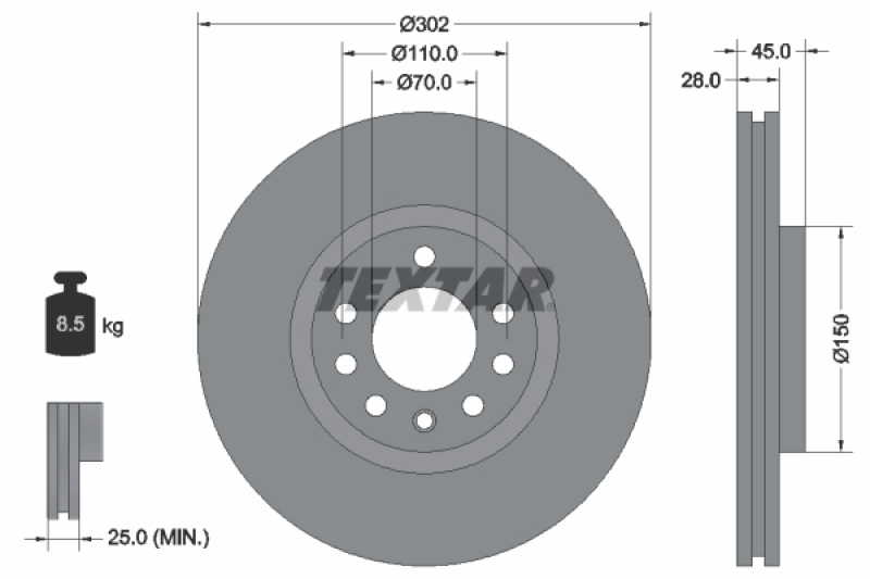 2x TEXTAR Brake Disc PRO