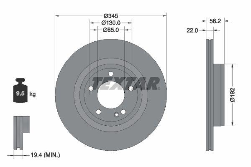 2x TEXTAR Bremsscheibe PRO+ 92345705