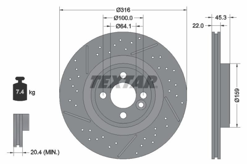 2x TEXTAR Bremsscheibe PRO+