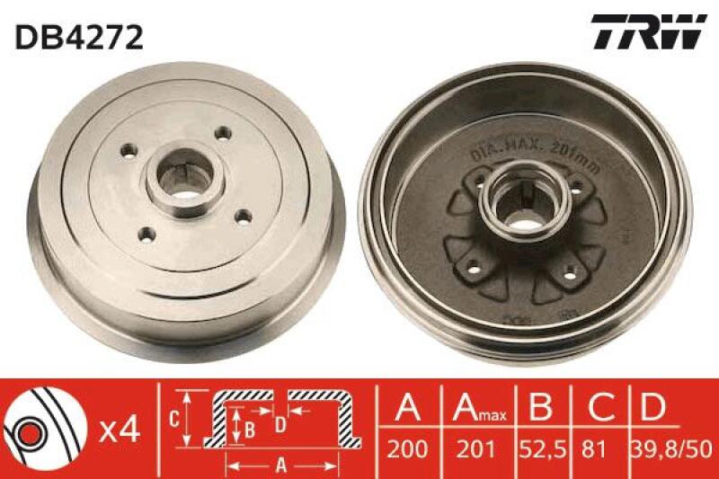 2x TRW Bremstrommel DB4272