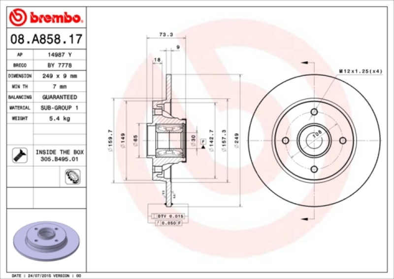 2x BREMBO Brake Disc PRIME LINE - With Bearing Kit