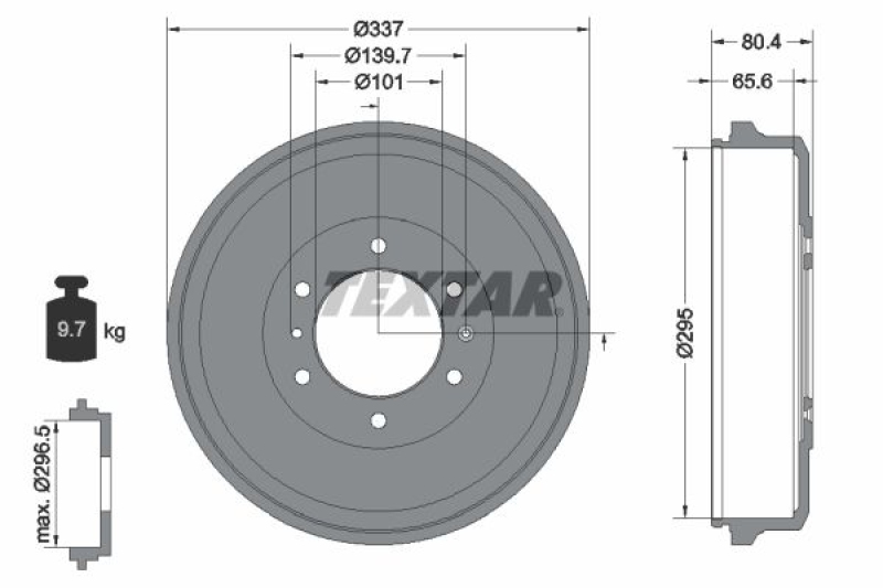 2x TEXTAR Brake Drum