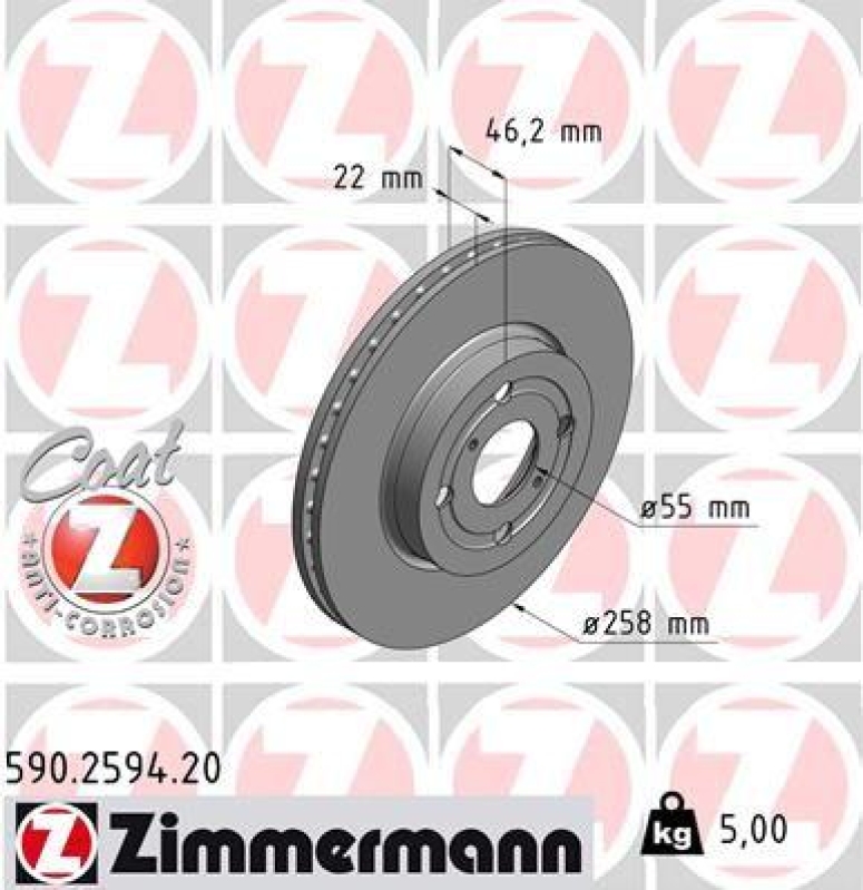 2x Zimmermann Bremsscheiben Coat Z Ø258mm Vorne passend für Toyota Yaris 1.0 1.3 590.2594.20