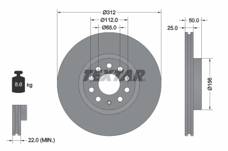 2x Textar Bremsscheibe &Oslash;312mm vorne passend f&uuml;r VW Passat B6 B7 Tiguan 2.0 TDI 92120505