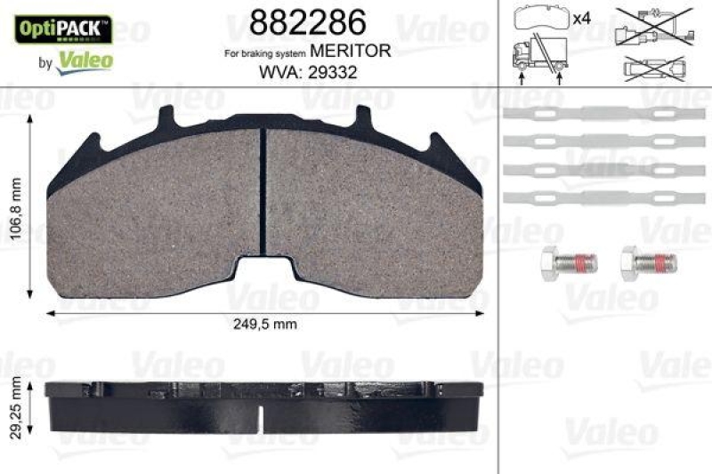 VALEO Bremsbelagsatz, Scheibenbremse OPTIPACK 882286
