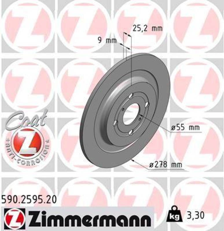 2x Zimmermann Bremsscheiben Coat Z Ø278mm Hinten passend für Toyota Yaris 1.0 590.2595.20